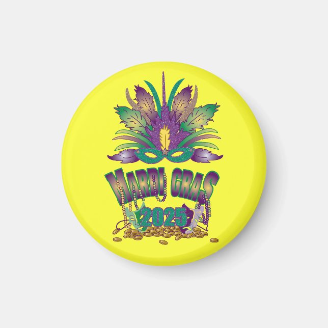 Tri-Feather Mardi Gras 2025 Magnet (Framsidan)