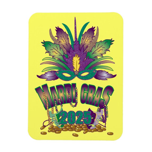 Tri-Feather Mardi Gras 2025 Magnet (Vertikal)