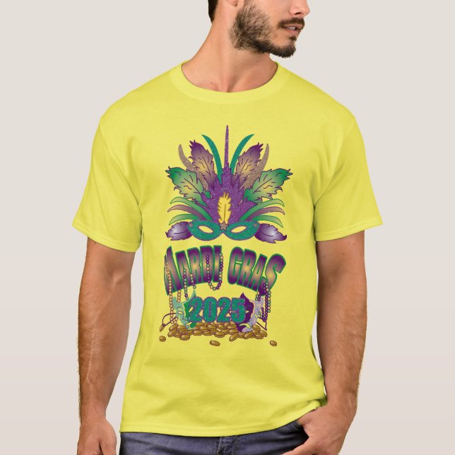 Tri-fjäther Mardi Gras 2025 T-shirt (Framsida)