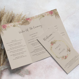 Tri-fold boho blommigt bröllopsprogram Flyer