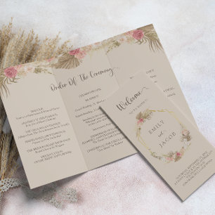 Tri-fold boho blommigt bröllopsprogram Flyer