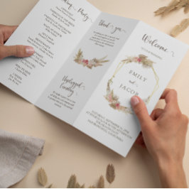Tri-fold boho blommigt bröllopsprogram Flyer