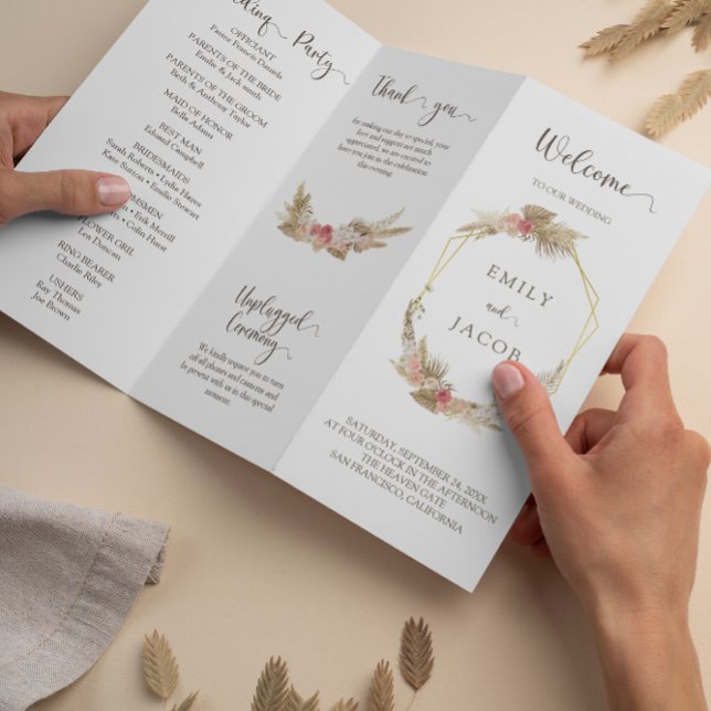 Tri-fold boho blommigt bröllopsprogram Flyer (Skapare uppladdad)
