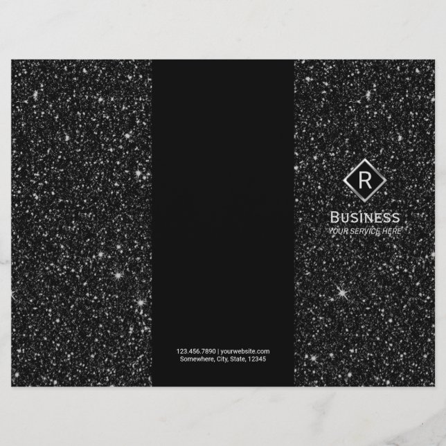 Tri-Fold Elegant Black Glitter Salon Brochures (Framsida)