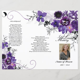 Tri-Fold Funeral Program - Violet Grått Blommigt