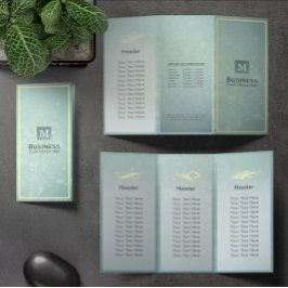 Tri-Fold Guld Blue Monogram Modern Salon Brochures
