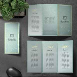 Tri-Fold Guld Blue Monogram Modern Salon Brochures