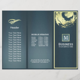 Tri-Fold Guld Blue Monogram Yoga Massage Brochures