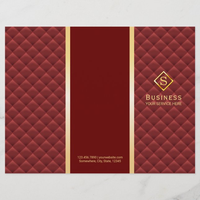 Tri-Fold Red Quilted Guld Monogram Brochures (Framsida)