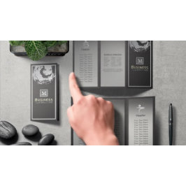 Tri-Fold Yoga Studio Brochure Black & Silver ZEN Reklamblad
