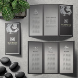 Tri-Fold Yoga Studio Brochure Black & Silver ZEN Reklamblad