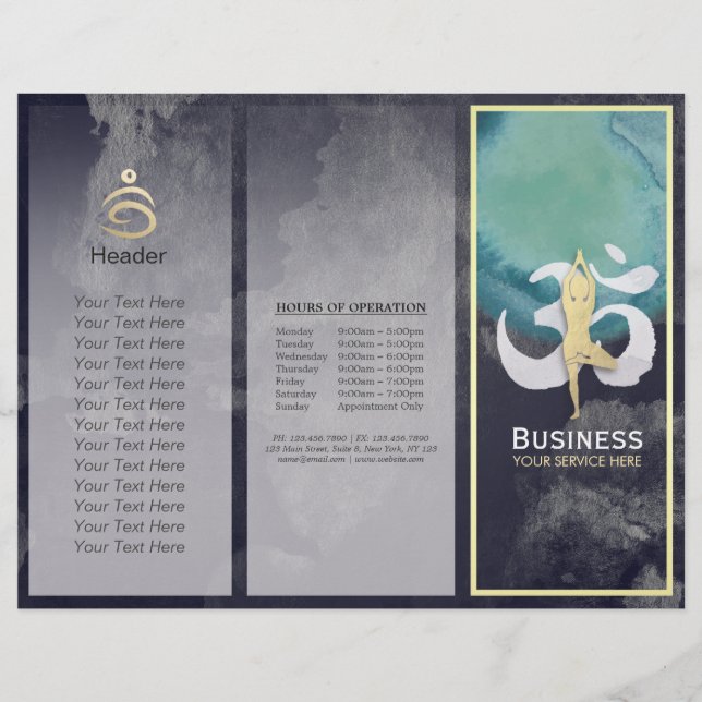 Tri-Fold Yoga Studio Brochures Meditation Pose Om (Framsida)