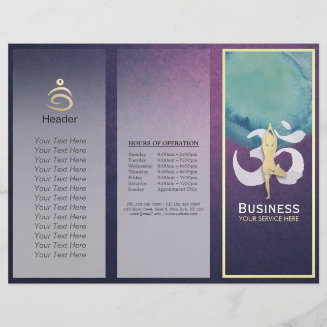 Tri-Fold Yoga Studio Brochures Meditation Pose Om (Framsida)
