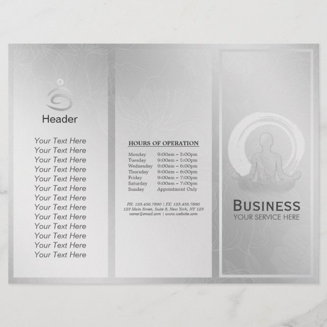 Tri-Fold Yoga Studio Brochures Meditation Pose ZEN (Framsida)
