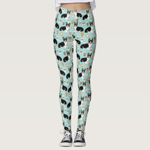 Tri kulört Corgikaffemönster - blått Leggings