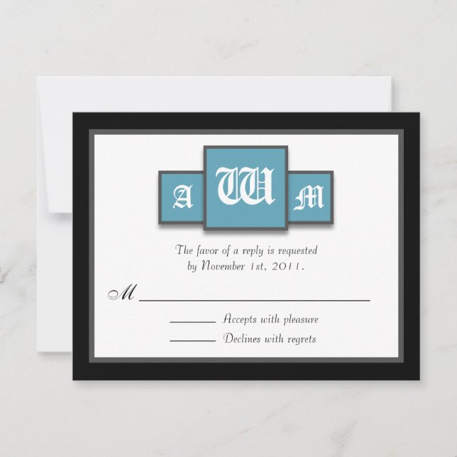 Tri-Monogram Blue Modern Reply / OSA kort (Framsida)