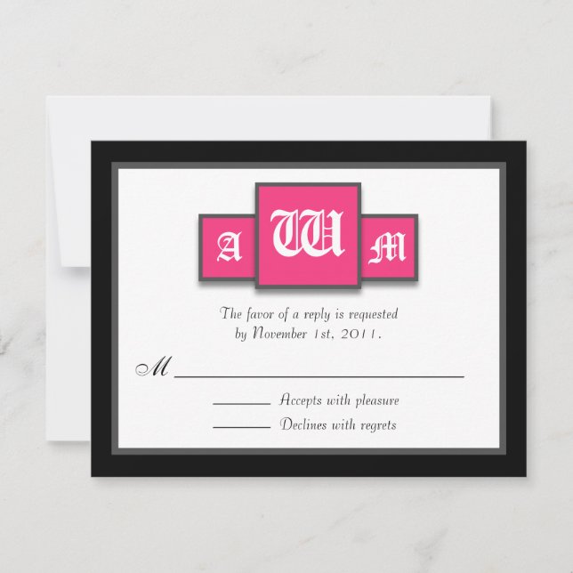 Tri-Monogram Fuchsia Modern Reply / OSA kort (Framsida)
