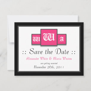 Tri-Monogram Fuchsia Moderna Bröllop Spara Datum Inbjudningar