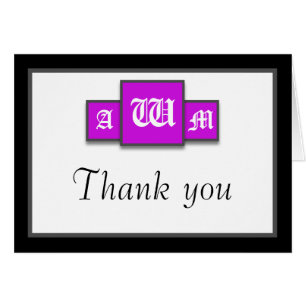 Tri-Monogram Lila Modern Tack Notecards OBS Kort