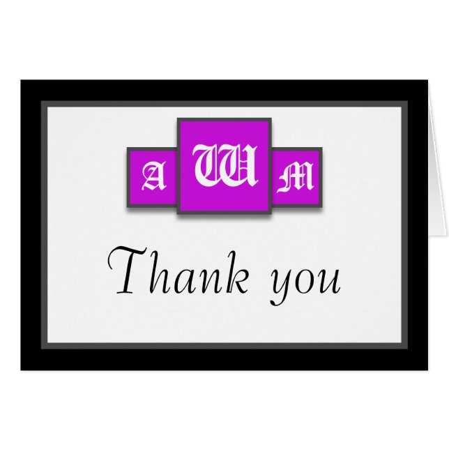 Tri-Monogram Lila Modern Tack Notecards OBS Kort (Framsidan Horizontal)