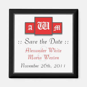 Tri-Monogram Red Modern Spara datum magneter