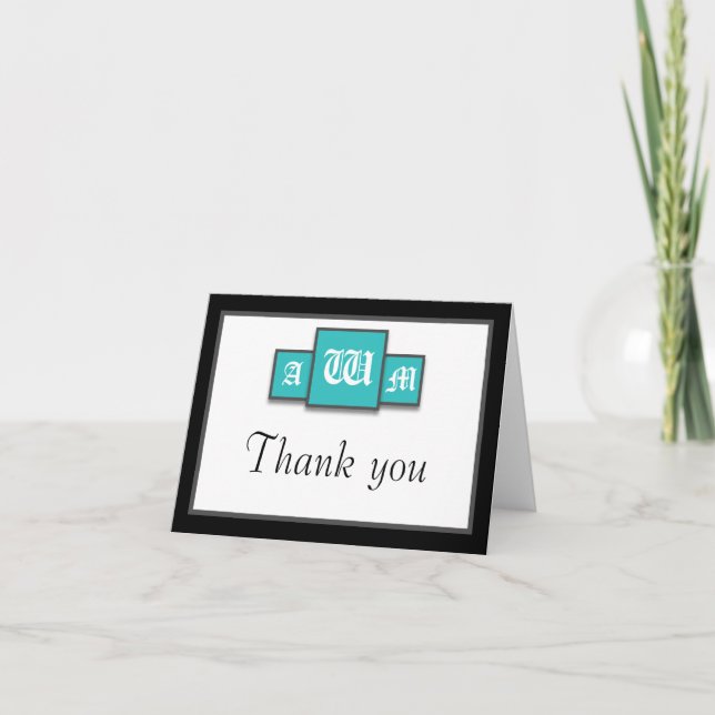 Tri-Monogram Teal Moderna Tack-kort Tack Kort (Framsida)