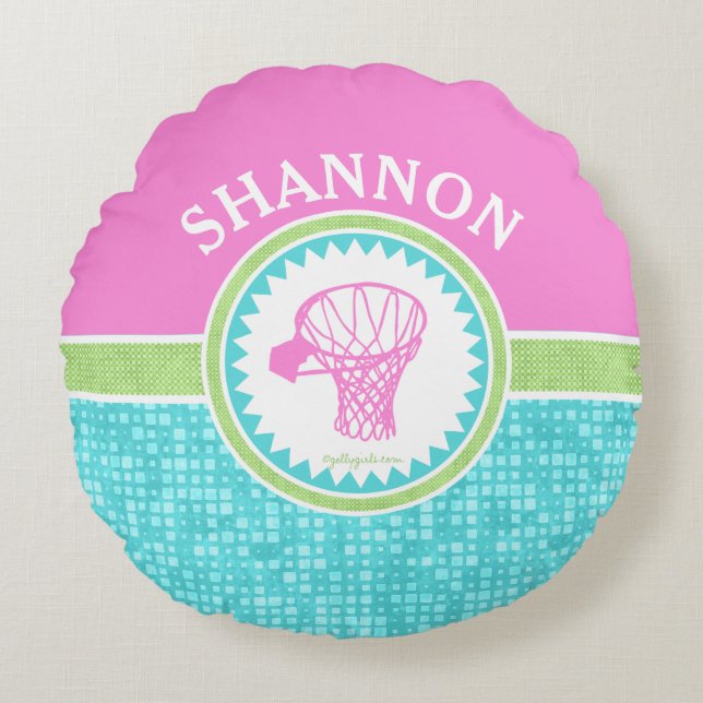 Tri-Pastell färgbasket med Aqua belägger med tegel Rund Kudde (Framsidan)