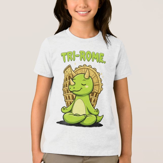 Tri-Rome Zen Triceratops: Cute Dinosaur Yoga at th T Shirt (Framsida)
