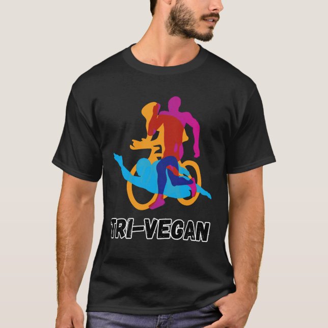 Tri-Vegan Triathlon vegan simma cykel springa T Shirt (Framsida)