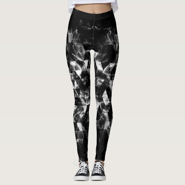 Triangel Geometric Black och White Smoky mönster Leggings (Framsida)
