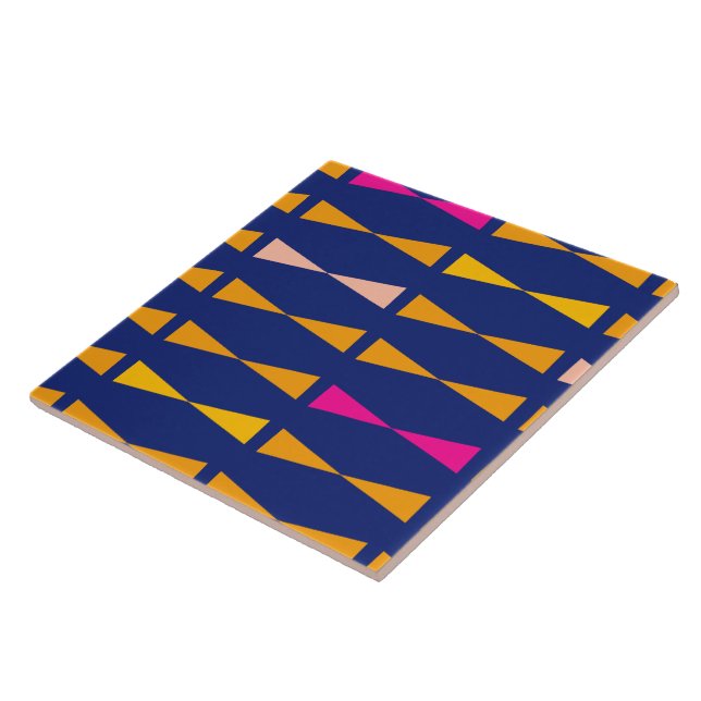 Triangel Geometrisk Rolig Modern Blå Orange Kakelplatta (Sidan)