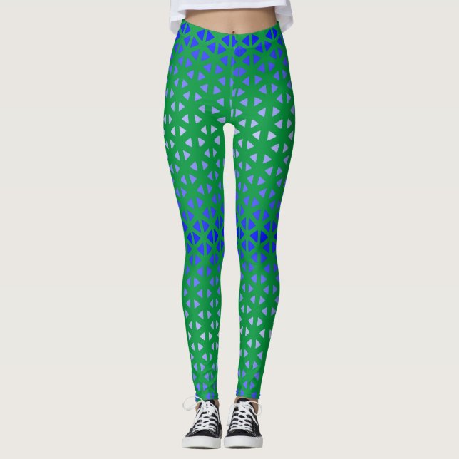 Triangel.Mönster.shade.blue.01 Grönt BG Leggings (Framsida)
