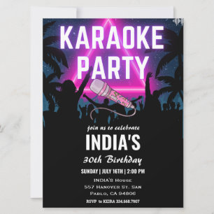 Triangel Neon Karaoke Party Black Birthday Inbjudningar