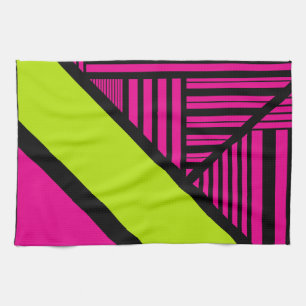 Triangel Rand i Lime Green, Shock rosa and Black Kökshandduk