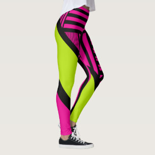 Triangel Rand i Lime Green, Shock rosa and Black Leggings