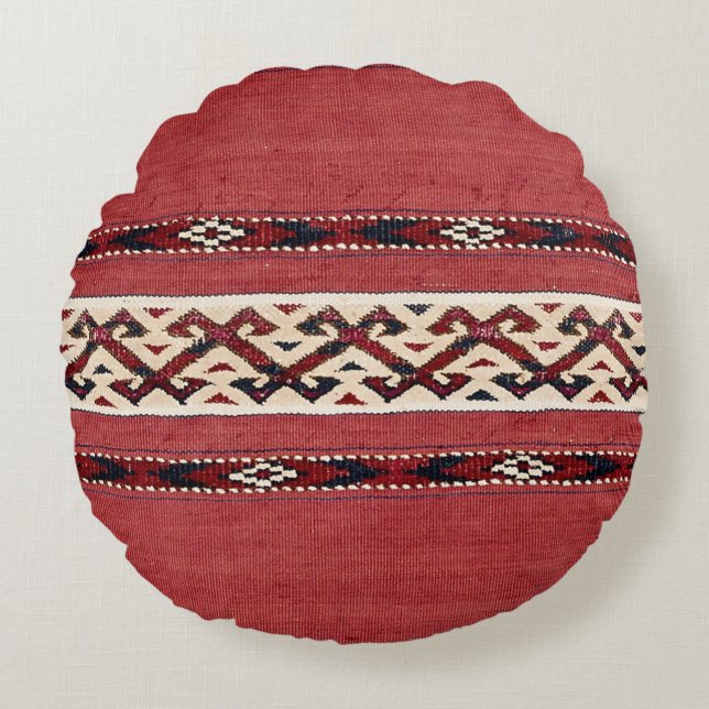 Triangel Rand Kilim Red Black White  Rund Kudde (Framsidan)