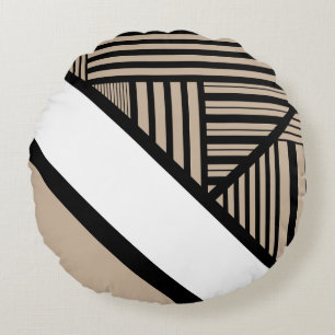 Triangel Rand - Taupe, Black and White Rund Kudde