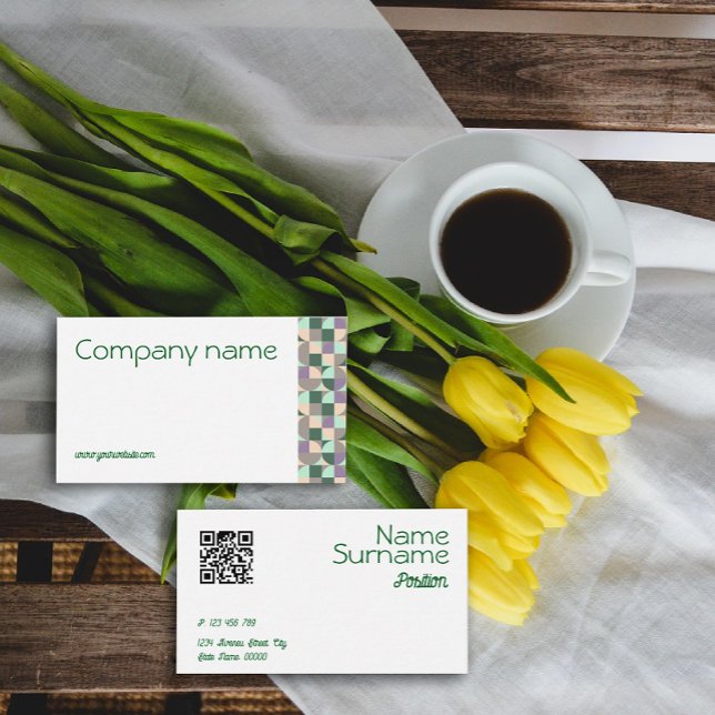 Triangelns grönt turkos beige QR-Affärskort Visitkort (Skapare uppladdad)