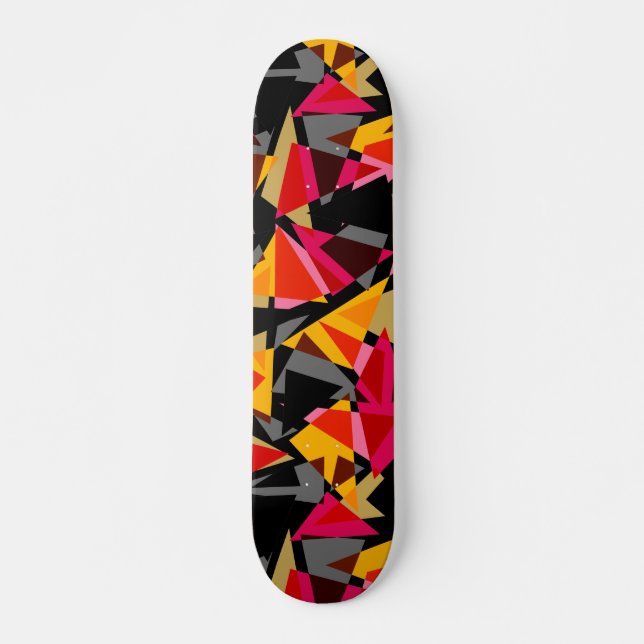 Trianglar, geometriska former, Gult och rött Mini Skateboard Bräda 18,5 Cm (Framsida)