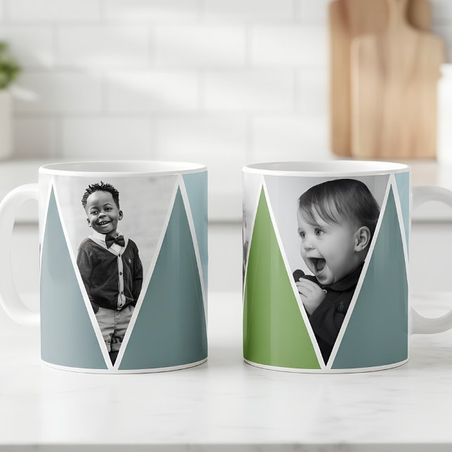 Trianglar i blått och grönt Photo Mugg (photo mug in green and blue)