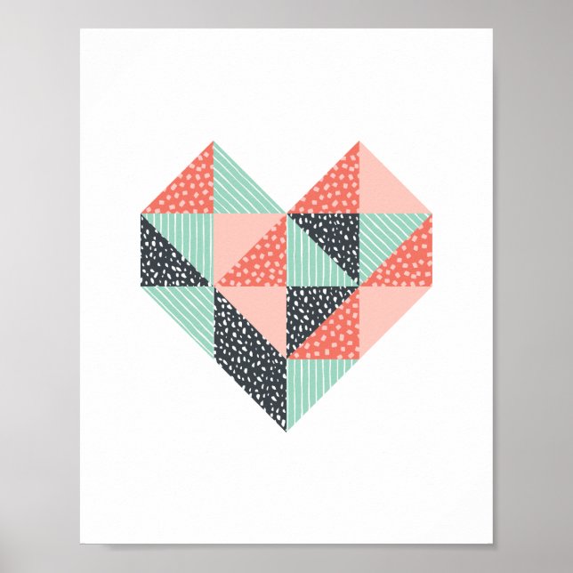 Triangle Heart Mint Coral and Black Poster (Framsidan)