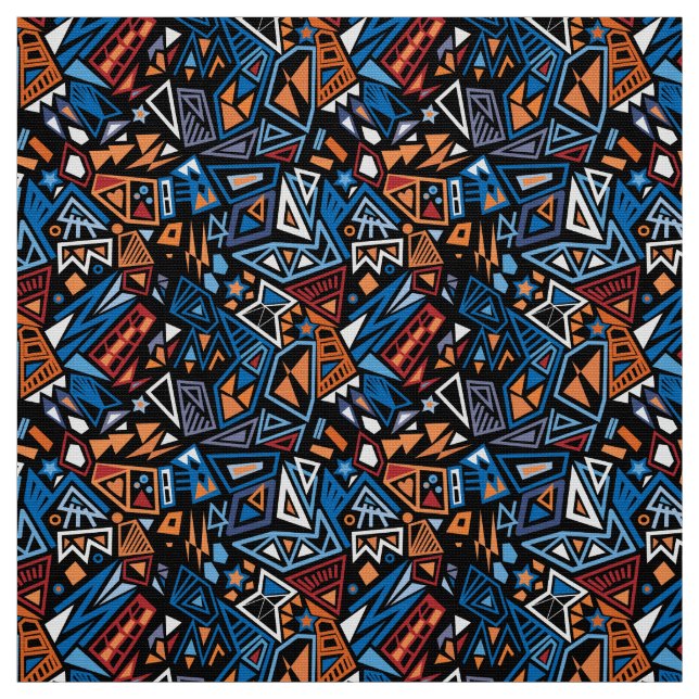 Triangle pop art coola bright black blue mönster tyg (Provkarta)