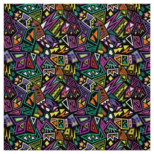 Triangle pop art coola bright black grönt mönster tyg (Provkarta)