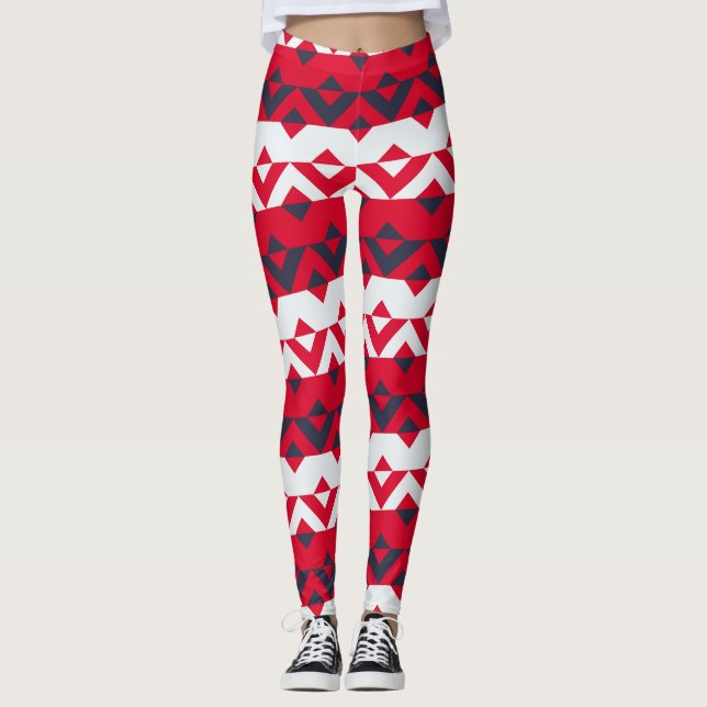 Triangles Red Blue Minimal Mönster Leggings (Framsida)