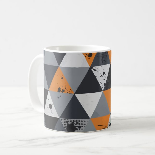 Triangulär design i Orange, svart och Grått Kaffemugg (Framsida vänster)