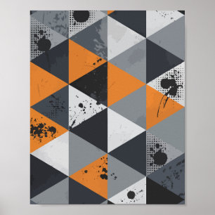 Triangulär design i Orange, svart och Grått Poster