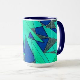 triangulära urklipp i grönt på blå bakgrund, grova mugg