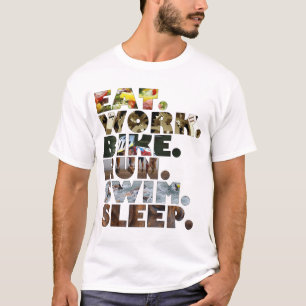 Triathlete äter dagligt liv för sömn för simma t shirt