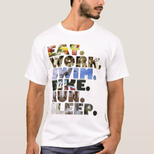 Triathlete äter dagligt liv för sömn för springa t shirt