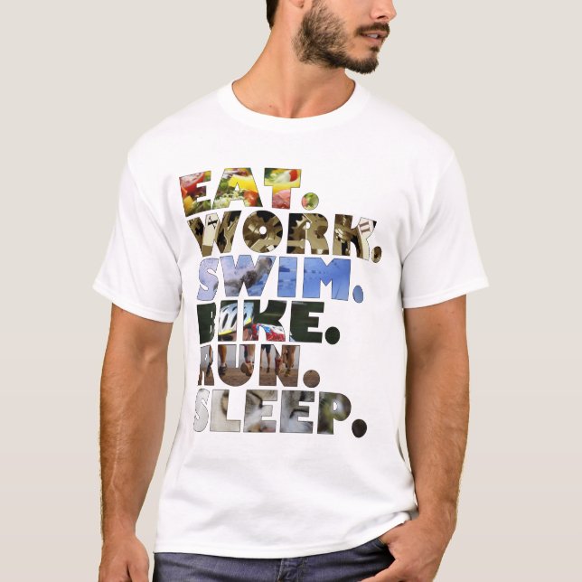 Triathlete äter dagligt liv för sömn för springa t shirt (Framsida)